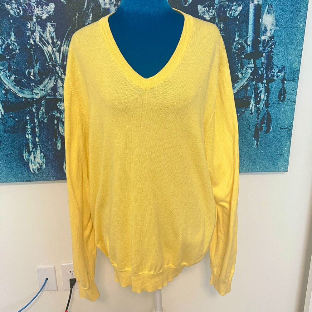 Brooks Brothers Mens Yellow Supima Cotton V Neck Sweater Pullover Size L